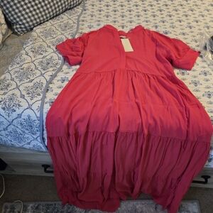 Bright Pink Tiered Midi Dress